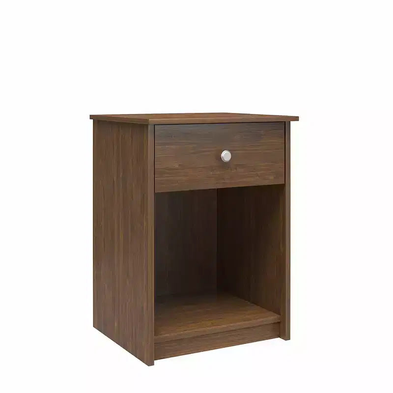 Comodino con cassetto e ripiano aperto