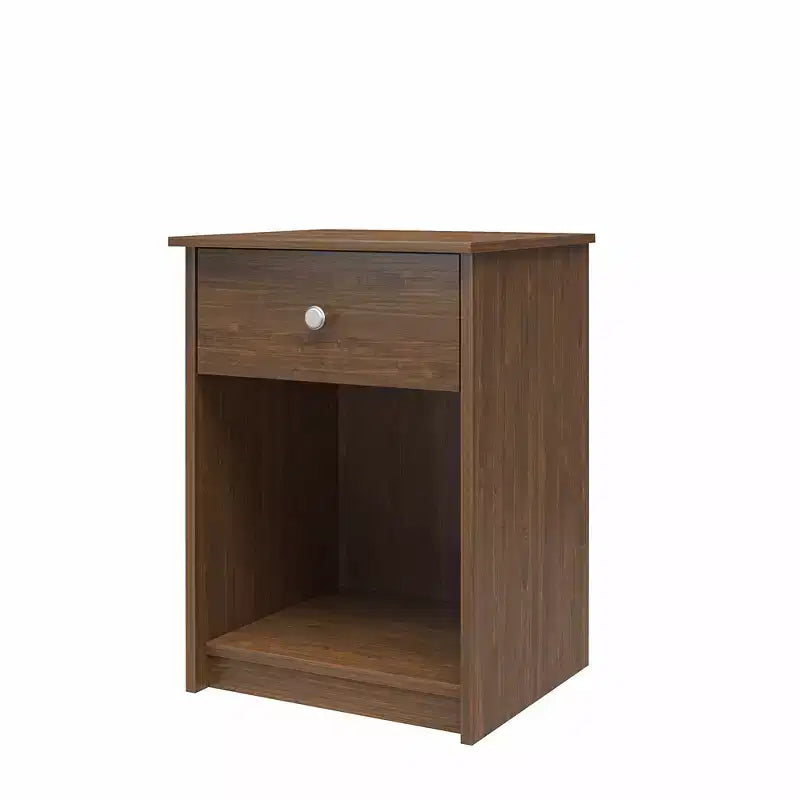 Comodino con cassetto e ripiano aperto