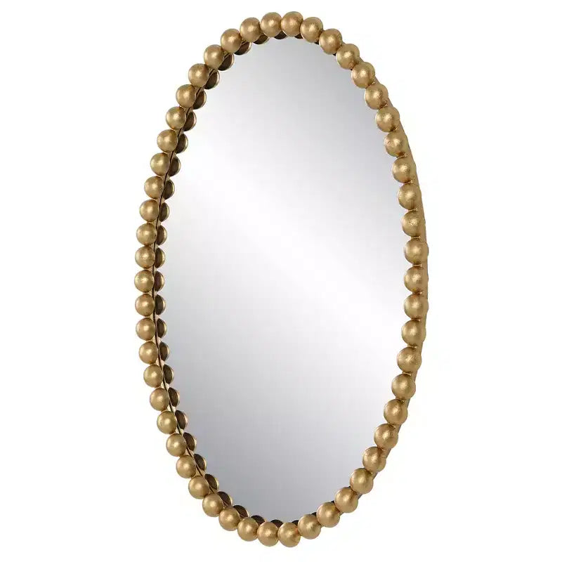 Specchio da parete ovale con perline – Cornice in ferro foglia oro, 20 x 30 pollici