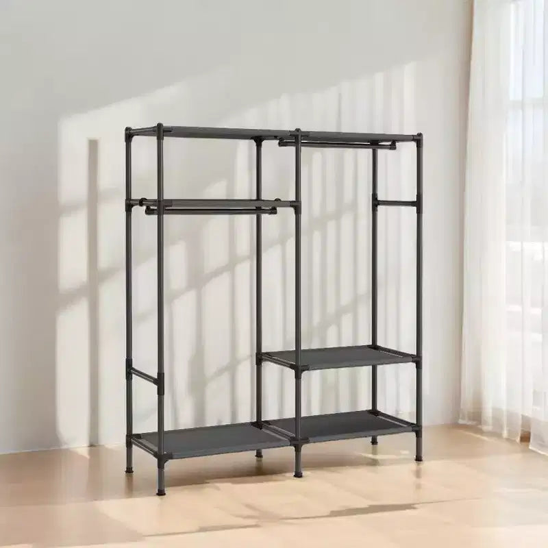 SONGMICS Heavy Duty Clothes Rack 65 Inch Freestanding Portable Wardrobe with Hanging Rails and Shelves Total Load 242 lb Black
