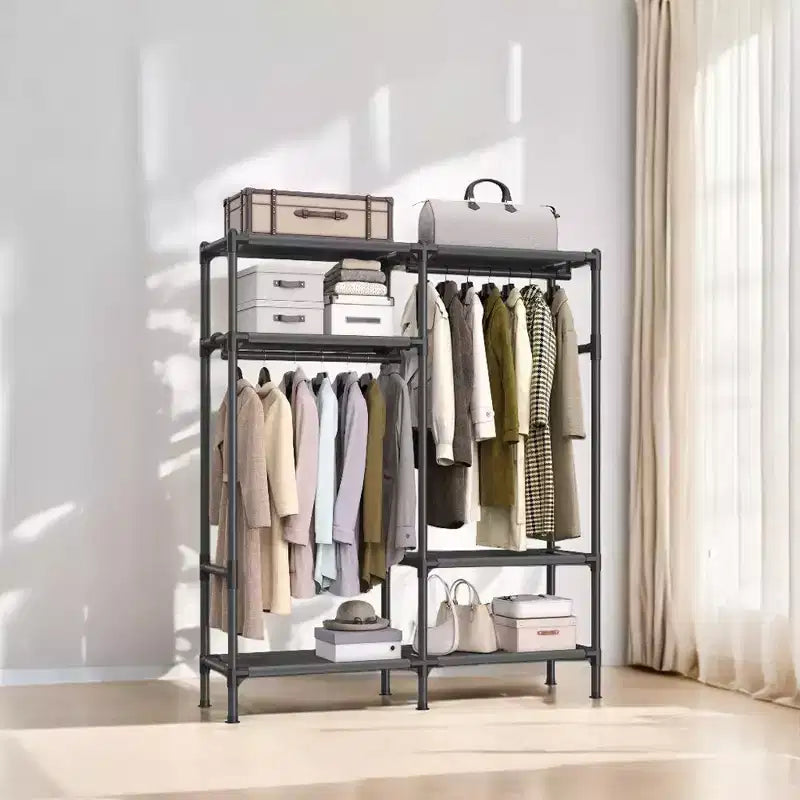 Appendiabiti da Lavoro Pesante con Barre Appendiabiti e Ripiani – 165 cm, Capacità 110 kg, Nero