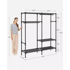 Appendiabiti da Lavoro Pesante con Barre Appendiabiti e Ripiani – 165 cm, Capacità 110 kg, Nero