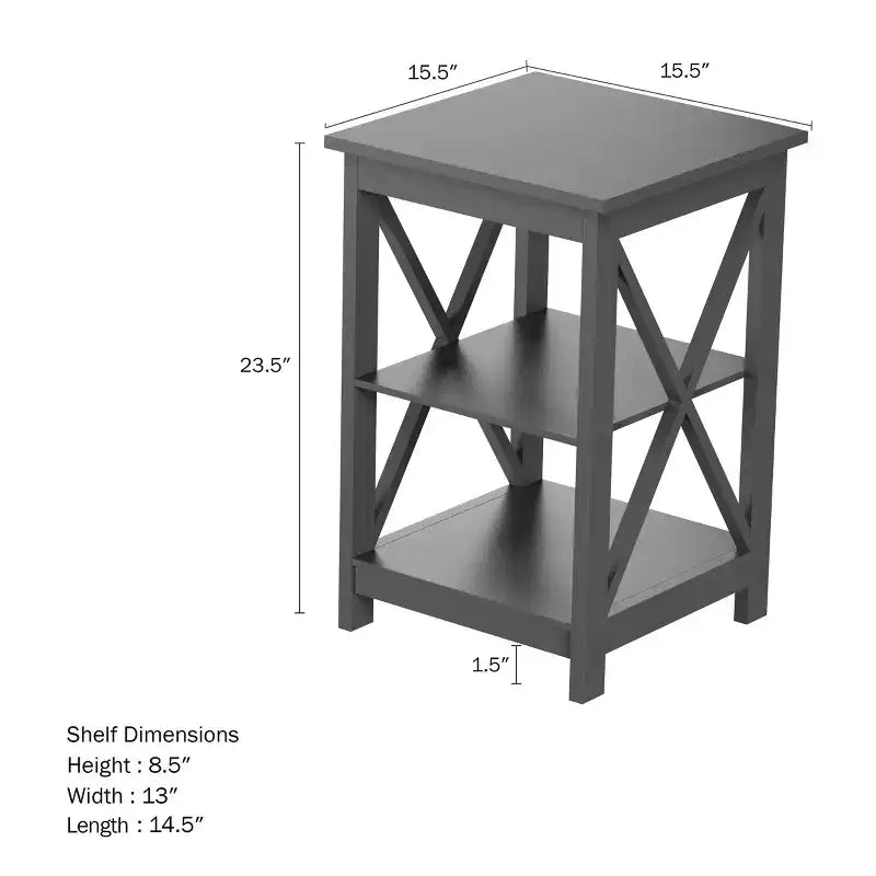 Tavolino in legno con due ripiani e design a X