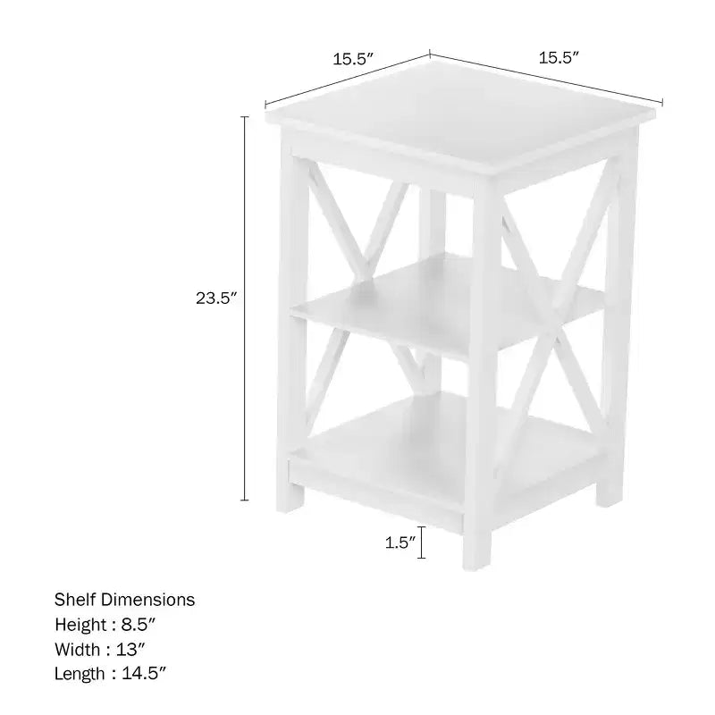 Tavolino in legno con due ripiani e design a X
