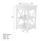 Tavolino laterale in legno con due ripiani e design a X