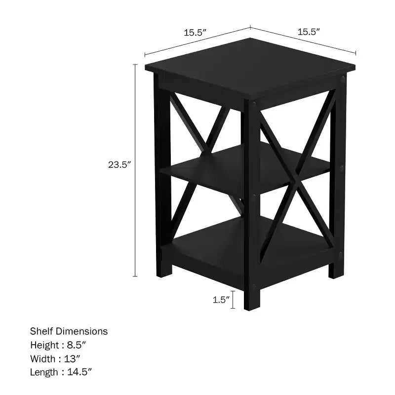Tavolino in legno con due ripiani e design a X