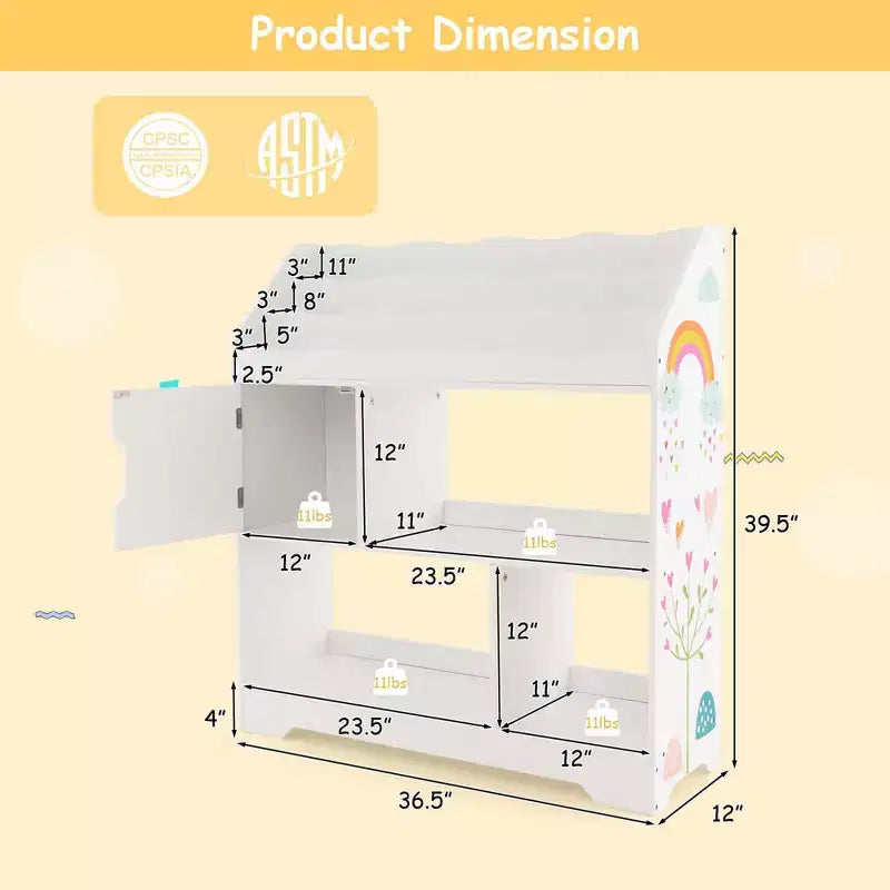 Scaffale per bambini 3 in 1 con libreria e armadietto
