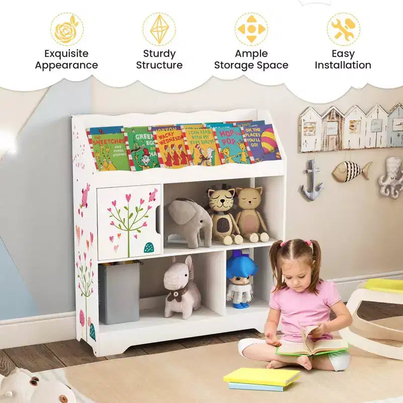 Scaffale per bambini 3 in 1 con libreria e armadietto