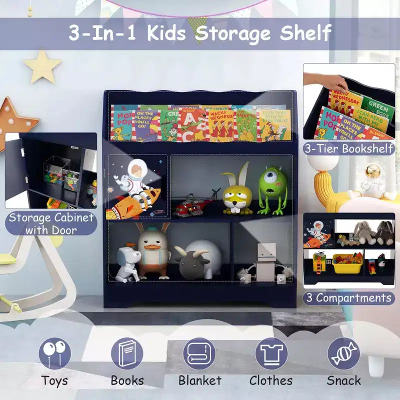 Scaffale per bambini 3 in 1 con libreria e armadietto