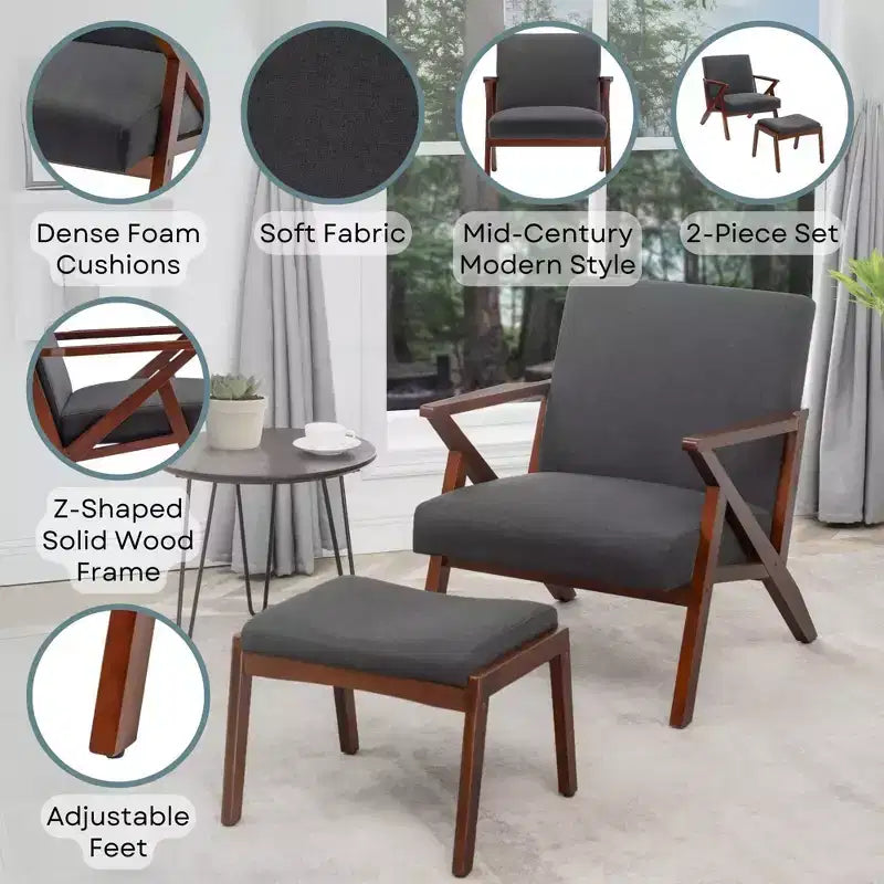 Poltrona Mid-Century Modern con Ottomana