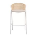 Rotan barkruk met stoffen zitting en stalen frame