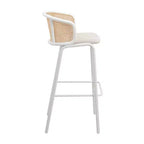 Rotan barkruk met stoffen zitting en stalen frame