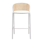 Rotan barkruk met stoffen zitting en stalen frame