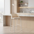 LeisureMod Ervilla Wicker Bar Stool with Fabric Seat and White Steel Frame, Indoor Kitchen, Home Bar, Counter, Island, Modern Dining Room Seating